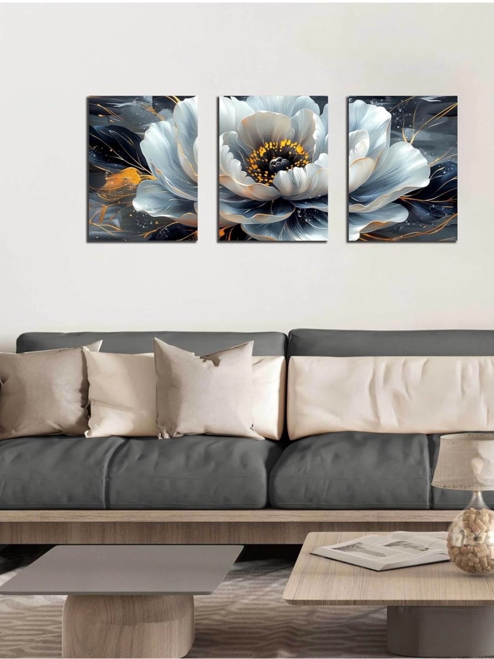 Flower Pictures Wall Art for Living Room - Modern Office Artwork Wall Decor - Picture 5 of 7